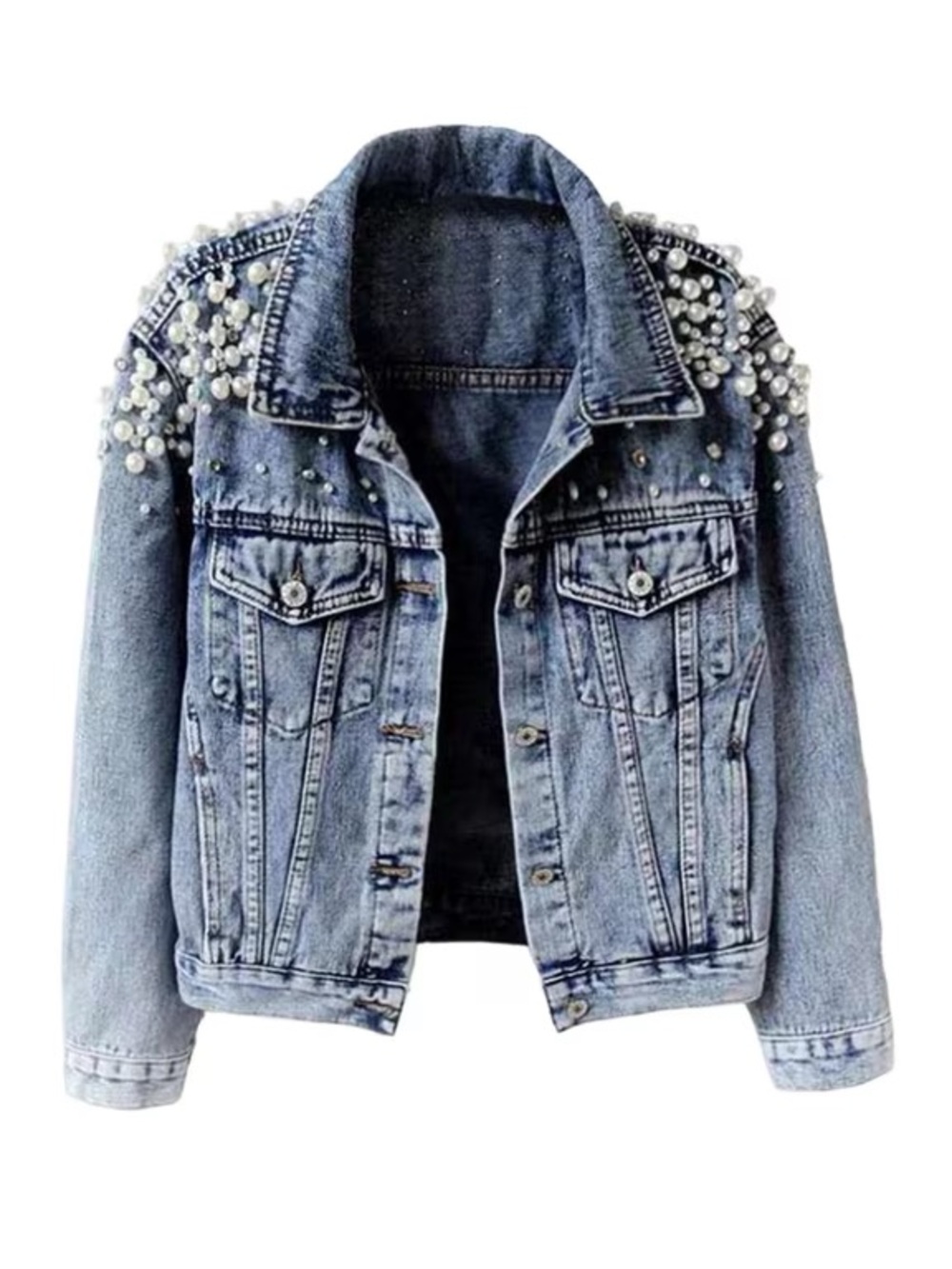 Pearl Embellished Denim Jacket Size Medium NWT